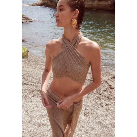 Zara METALLIC THREAD WRAP KNIT TOP - Picture 8 of 9